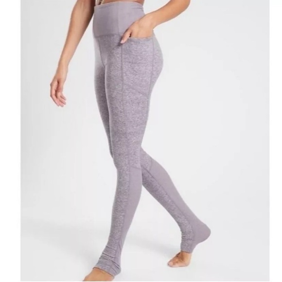 Athleta Exhale Stash Pocket Heel Tight High Rise Gray Purple Leggings M Note - Picture 1 of 13